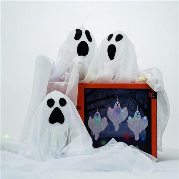 3 PCS Halloween Hanging Ghost with Light Window Decor, Animated Flying Ghost - Picture 6 of 7